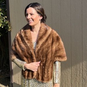 EUC Vintage 1950s Honey Tan Mink Stole Fur Shawl
